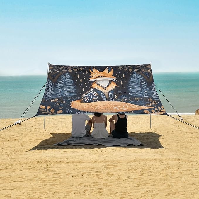 ALAZA Fox Beach Tent Sun Shelter Portable Canopy Sunshade for Outdoor Camping Picnics Backyard Fun 10x9 ft
