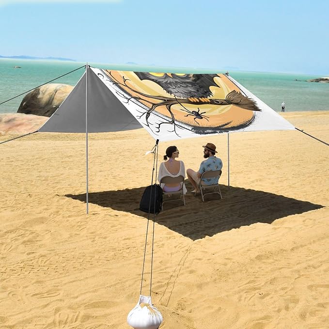ALAZA Witch Owl Halloween Beach Tent Sun Shelter UPF50+ Protection Beach Shade Canopy w/ 4 Sandbags for Outdoor Camping Fishing Backyard Fun Picnic 10x9 ft