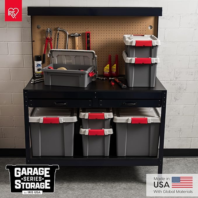 IRIS USA 3 Gallon Lockable Storage Totes with Lids 5 Pack Heavy-Duty Durable Stackable Containers Large Garage Organizing Bins Moving Tubs Rugged Sturdy Equipment Utility Tool Box Gray