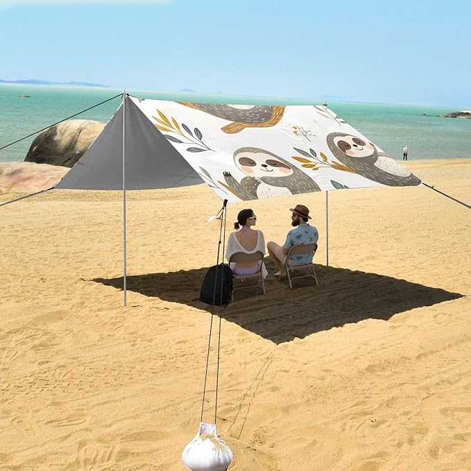 ALAZA Cute Sloths Hand Drawn Animal Beach Tent Sun Shelter Portable Canopy Sunshade for Outdoor Camping Picnics Backyard Fun 10x9 ft