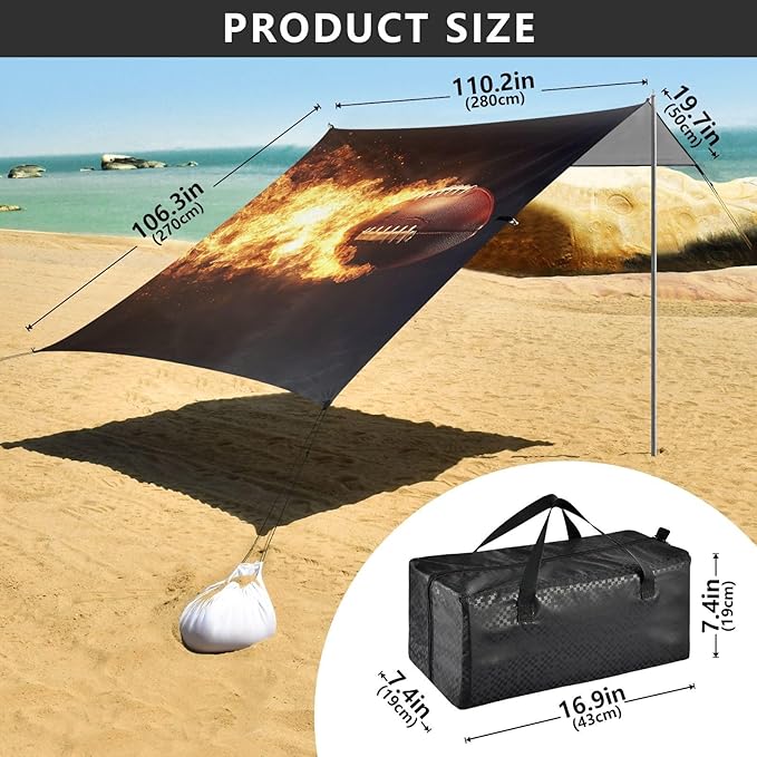 ALAZA Firing Football Beach Tent Sun Shelter UPF50+ Protection Beach Shade Canopy w/ 4 Sandbags for Outdoor Camping Fishing Backyard Fun Picnic 10x9 ft