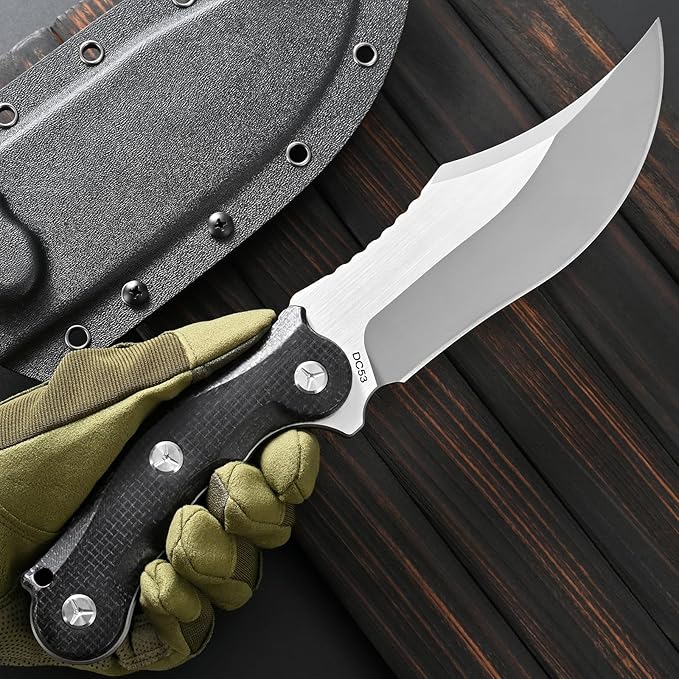 Sitivien ST39 Fixed Blade Knife 7mm DC53 Steel Blade Ergonomic Micarta Handle Full Tang Knife with Sheath for Outdoor Camping Hiking Working Survival (Black)