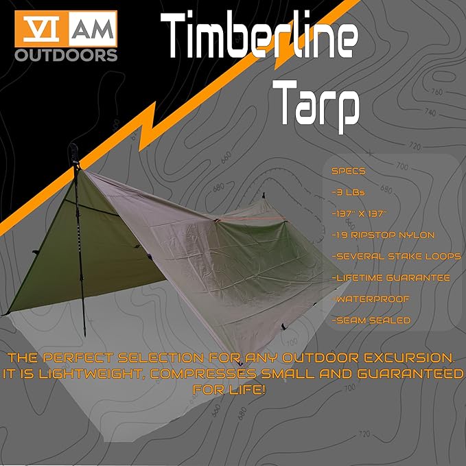 VIAM Outdoors Timberline Desert Tan Tarp: Waterproof Camping Tarp for Hunting Glassing Hammock Rain Fly Ultralight Backpacking Gear Sun Shelter &amp Heavy Duty Outdoor Protection