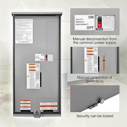 200 Amp Automatic Transfer Switch w/Power Management Replacement for Generac RXSW200A3 Single Phase Transfer Switch NEMA 3R 8-24KW Outdoor Rated Aluminum Enclosure for Indoor and Outdoor Use