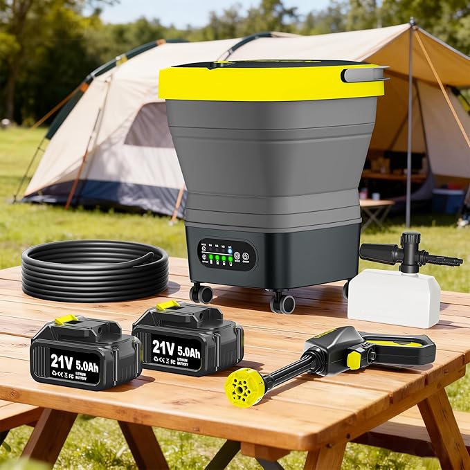 Litekon Portable Cordless Washer 2x5.0Ah Battery 4 Adjustable Model with 4.5Gal Tank 10FT Hose 6-in-1 Nozzle for Car WasherPatioCamping