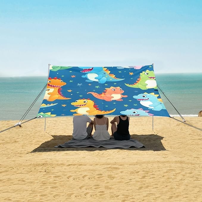 ALAZA Cute Colorful Dinosaur Star Beach Tent Sun Shelter Portable Canopy Sunshade for Outdoor Camping Picnics Backyard Fun 10x9 ft