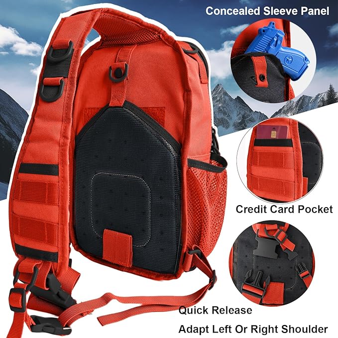 Tactical Shoulder Sling Bag Small Chest Pack 13L Backpack for Men Outdoor Sports (Orange 13L)