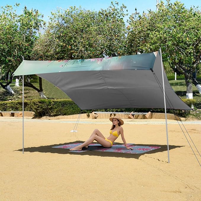 ALAZA Highland Cow Flowers Beach Tent Sun Shelter Portable Canopy Sunshade for Outdoor Camping Picnics Backyard Fun 10x9 ft