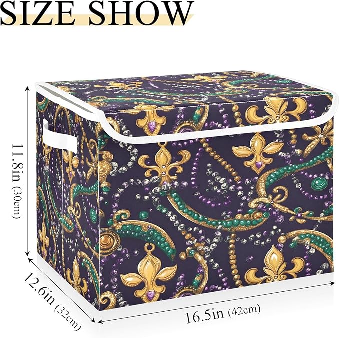Graffiti Mardi Gras Jewelry Pattern1734947396456 Foldable Storage Baskets Fabric Boxes with Handle Organizers with Flip-Top Lids Storage Bins for Home Bedroom Office