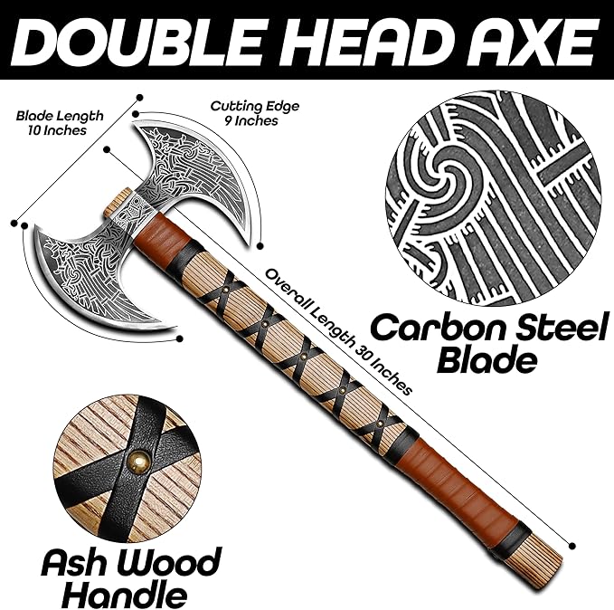 SHINY CRAFTS® Handcrafted Viking Axe – Engraved Nordic Blade with Wooden Handle Unique Gift for Men Collectors Cosplay and Medieval Decor (Brown-SCA-13)