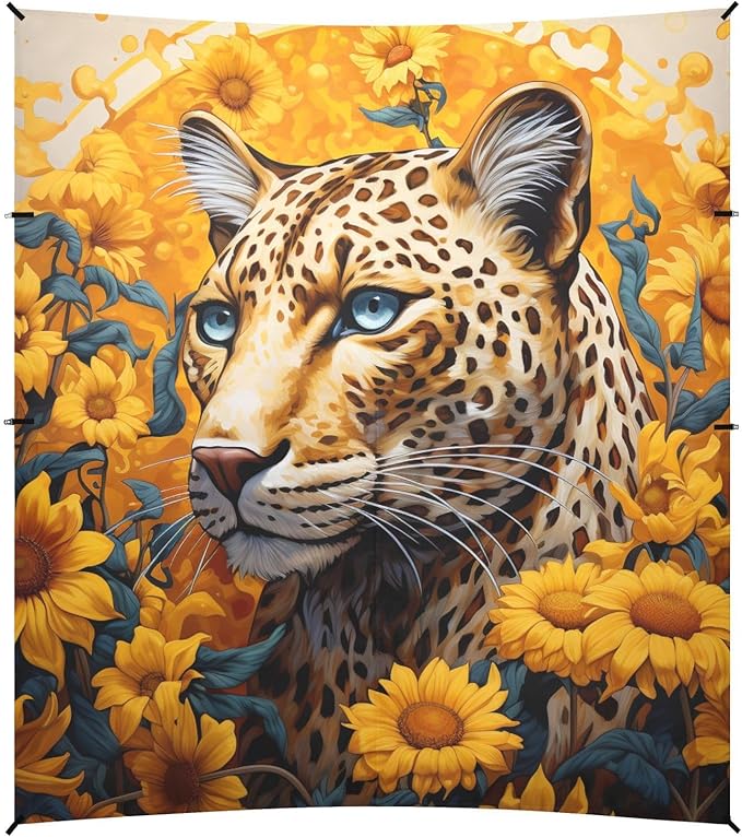 ALAZA Leopard Sunflowers Beach Tent Sun Shelter Portable Canopy Sunshade for Outdoor Camping Picnics Backyard Fun 10x9 ft