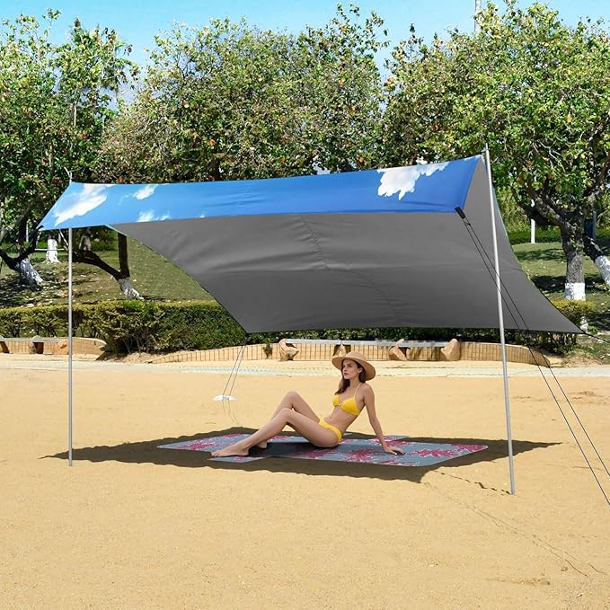 Spring Meadow Scene Beach Tent Sun Shelter Set UPF50+ UV Protection 10.5 x 9.19 FT Camping Shade Canopy with Sandbags Sand Anchors Carrying Bag and Others