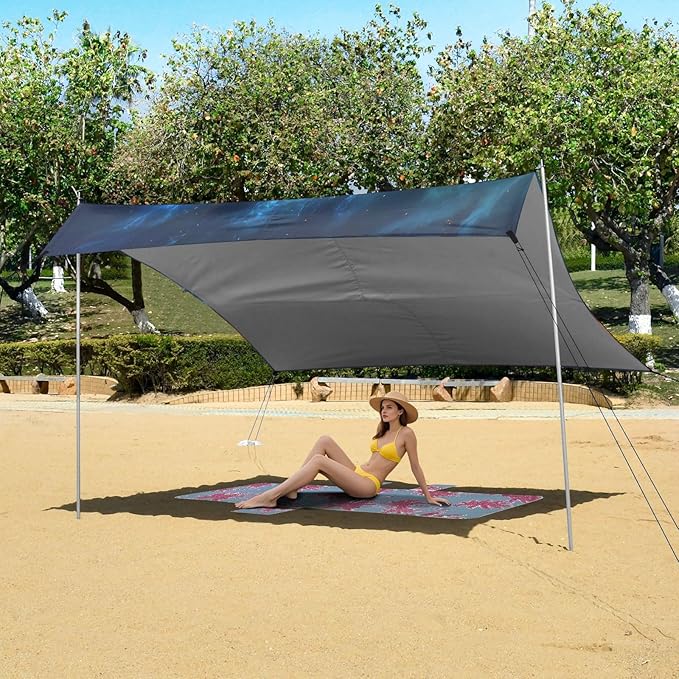 ALAZA Flame Wolf Beach Tent Sun Shelter UPF50+ Protection Beach Shade Canopy w/ 4 Sandbags for Outdoor Camping Fishing Backyard Fun Picnic 10x9 ft