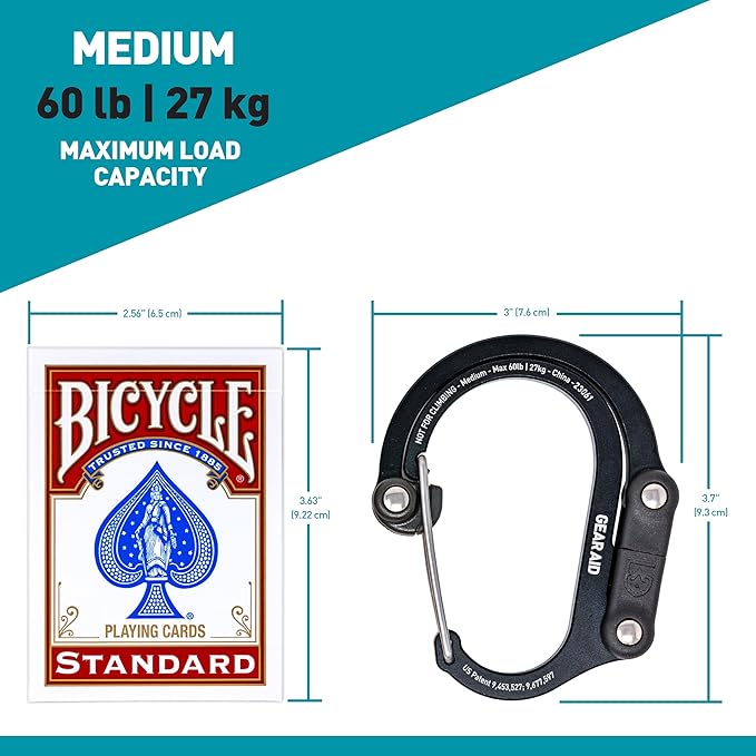 GEAR AID HEROCLIP 360° Swivel Carabiner Gear Clip and Hook (Medium) for Camping Backpack Suitcases and Garage Organization