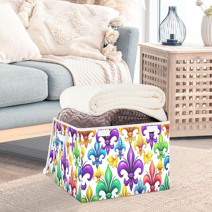 Mardi Gras Storage Baskets with Lids Collapsible Bins Stackable Fabric Linen Baskets Closet Organizer Container 16.5x12.6x11.8
