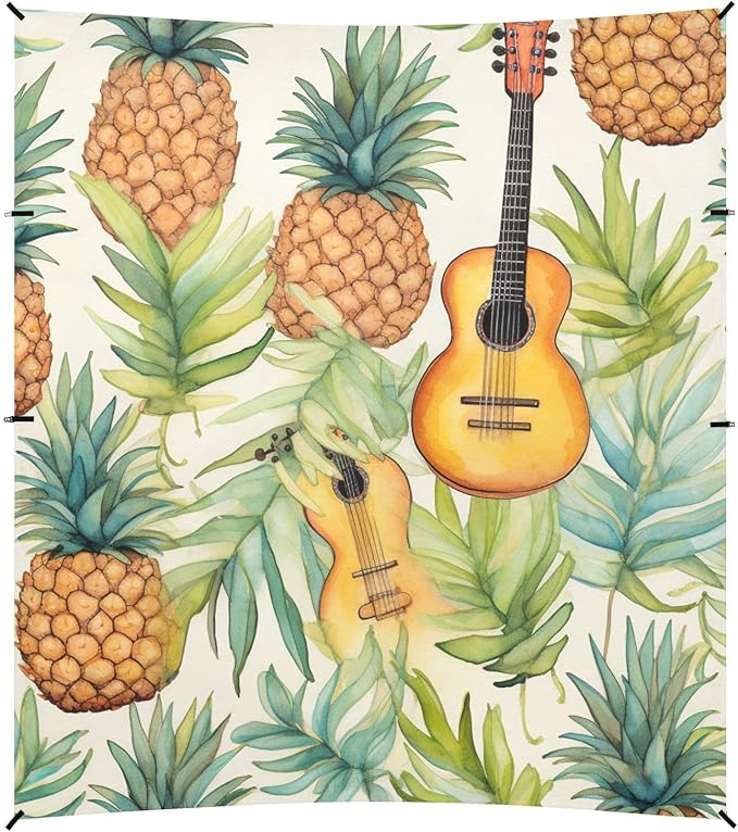 ALAZA Music Guitar Pineapples Beach Tent Sun Shelter Portable Canopy Sunshade for Outdoor Camping Picnics Backyard Fun 10x9 ft