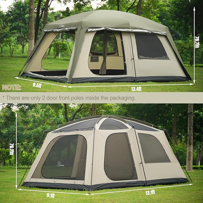 Vidalido 8-10 Person Camping Tent with 3 Door 2 Room Large Family Cabin Tents Double Layer Waterproof Portable Glamping Tent Big Tents for Outdoor Picnic Camping Hiking and Family Gathering