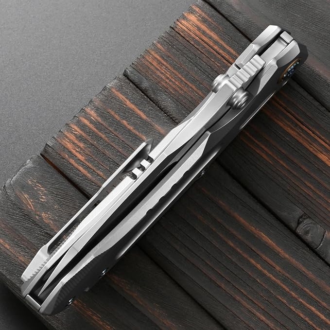 Sitivien ST991 Folding Knife M390 Pearlescent Polishing Steel Blade Titanium Handle with Ball Bearing for Men Women Outdoor Camping Hiking Survival (Silver)