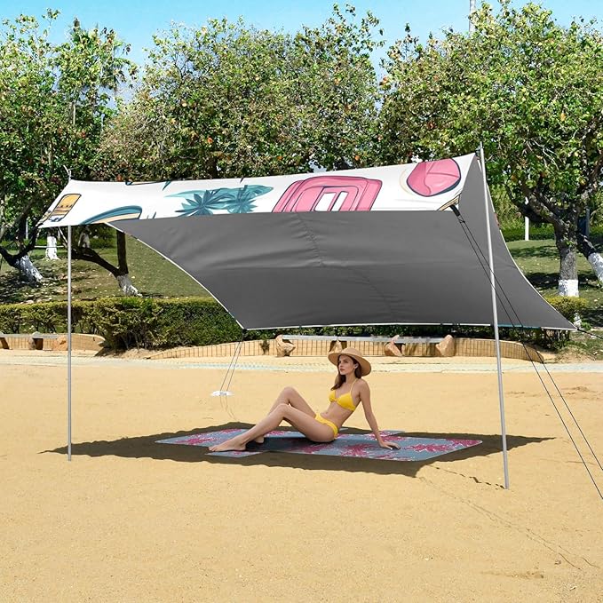 ALAZA Travel Element Leaves Beach Tent Sun Shelter UPF50+ Protection Beach Shade Canopy w/ 4 Sandbags for Outdoor Camping Fishing Backyard Fun Picnic 10x9 ft