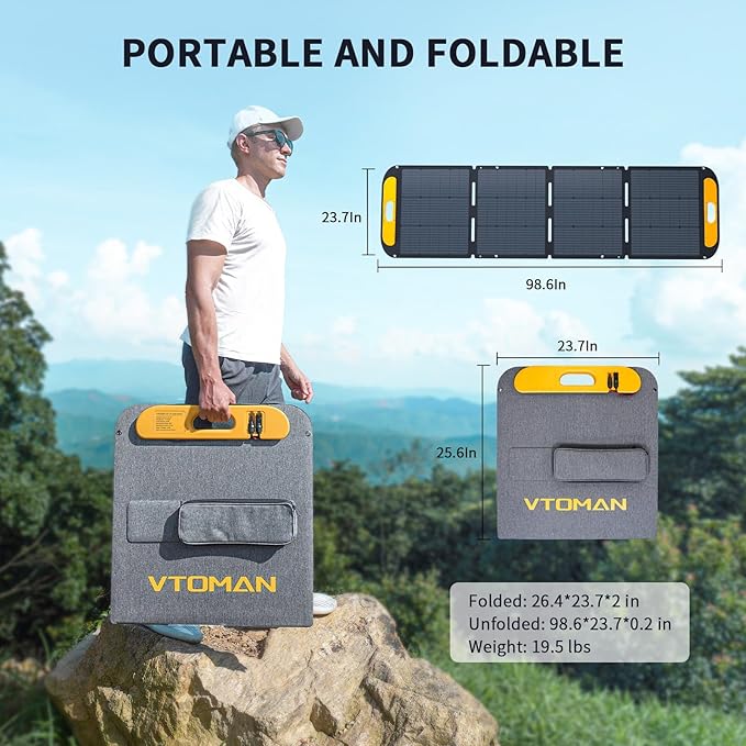 VTOMAN VS220 Pro Portable Solar Panel 220W 48V 23% Efficiency Foldable Solar Panel w/ IP67 Waterproof &amp MC-4 Anderson XT60 DC5521 Adapters &amp Adjustable Kickstands Off-Grid Power for Home &am