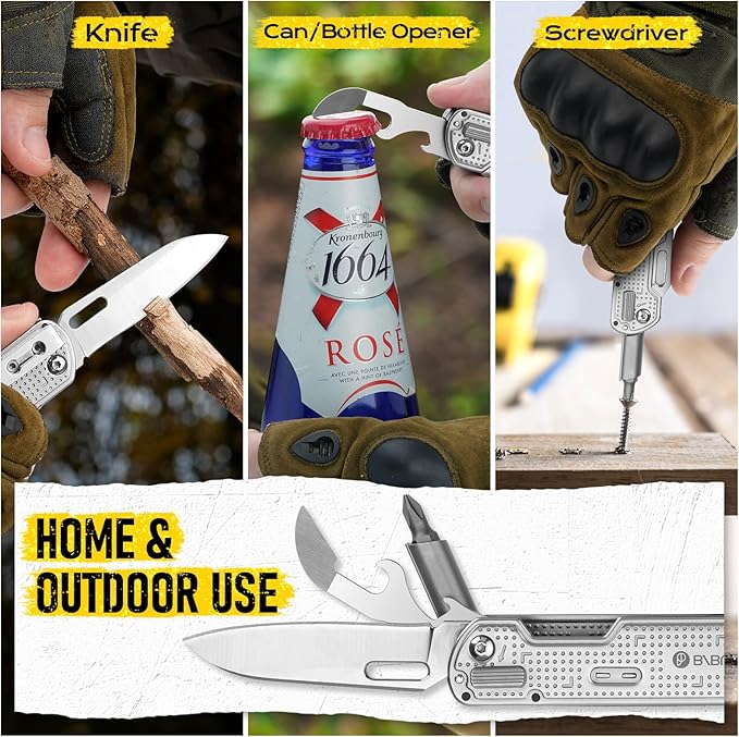 BIBURY Multitool Pocket Knife BI2056 Stainless Steel Multi Tool Knife with Clip Folding Multitool EDC Knife with Magnetic LockingScrewdriverLarge ScissorsGlass Breaker for Survival Camping Hiking