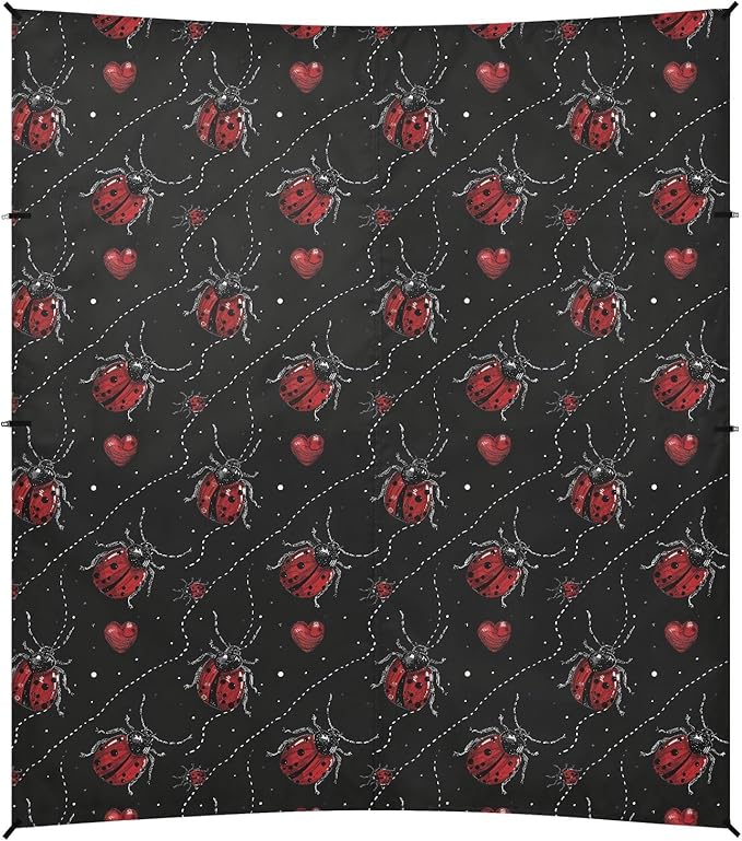 ALAZA Lady Bug Heart Beach Tent Sun Shelter UPF50+ Protection Beach Shade Canopy w/ 4 Sandbags for Outdoor Camping Fishing Backyard Fun Picnic 10x9 ft