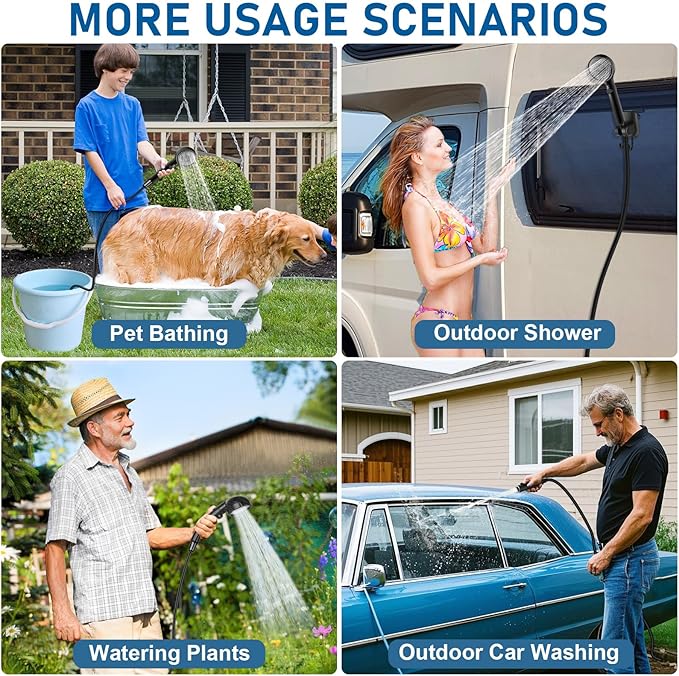 Portable Camping Shower Kit 6000mAh Rechargeable Outdoor Shower Kit with Intelligent LED Display for Camping Hiking RV Traveling Beach