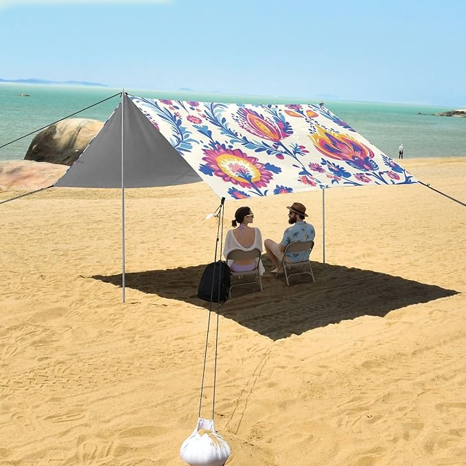 ALAZA Indian Tribal Flower Beach Tent Sun Shelter Portable Canopy Sunshade for Outdoor Camping Picnics Backyard Fun 10x9 ft