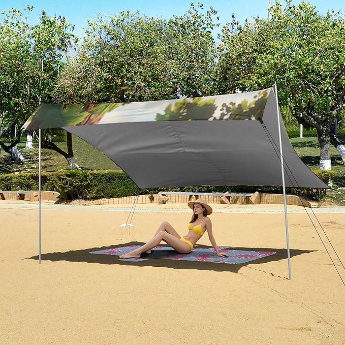 ALAZA White Wine with Barrel on Vineyard Beach Tent Sun Shelter Portable Canopy Sunshade for Outdoor Camping Picnics Backyard Fun 10x9 ft