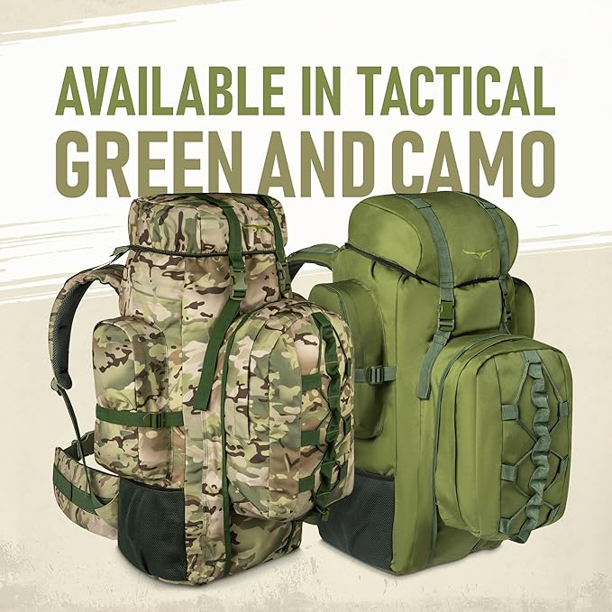 Boundless Performance 125L Rucksack Backpack for Men – Heavy Duty Metal Frame Camping Backpack with Detachable Daypack | Tactical Utility Outdoor Hiking &amp Multiday Travel Bag for Men-Olive Gree