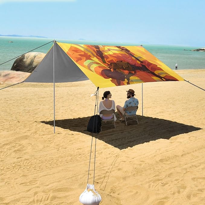 Affectionate Firefighter Beach Cabana UPF50+ Protection Waterproof Large Portable Sun Shelter Includes Sand Shovel Sandbags Stability Poles for Camping Picnics Backyard