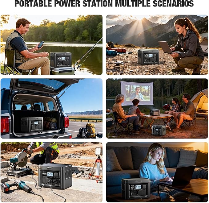 GRECELL 1200W Portable Power Statio with 200W Portable Solar Panel 23.5% High Efficiency Solar Panel 672Wh LiFePO4 Battery Solar Generator with 9 Output Ports for Outdoor Camping RV Travel