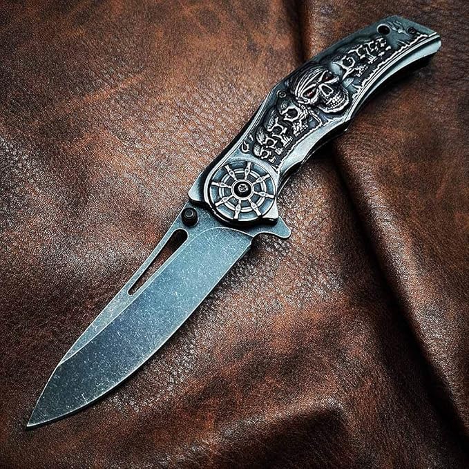 Stonewashed Spring Assist Opening Pocket Knife - Hunting Camping Fishing Tools