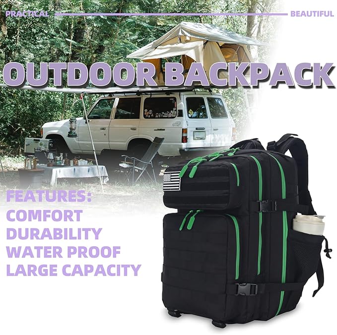 Lovelinks21 25L Tactical Military Backpack Small Travel Rucksack for Men and Women Assault Pack Bug Out Bag Molle Daypack Gym Backpack with Bottle Holder (Black Neon Green)