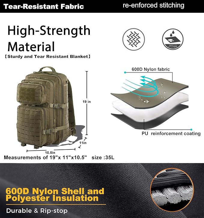 Military Tactical Backpack for Men 35L Small Molle System Water Resistant 3 Day Survival Assault Pack for Bug Out Bag Rucksack Travel Hiking Camping Gym Range Trekking Hunting Sport Work (Green)