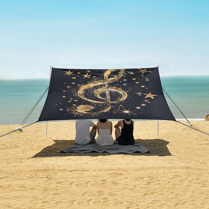 ALAZA Music Clef Stars Beach Tent Sun Shelter Portable Canopy Sunshade for Outdoor Camping Picnics Backyard Fun 10x9 ft