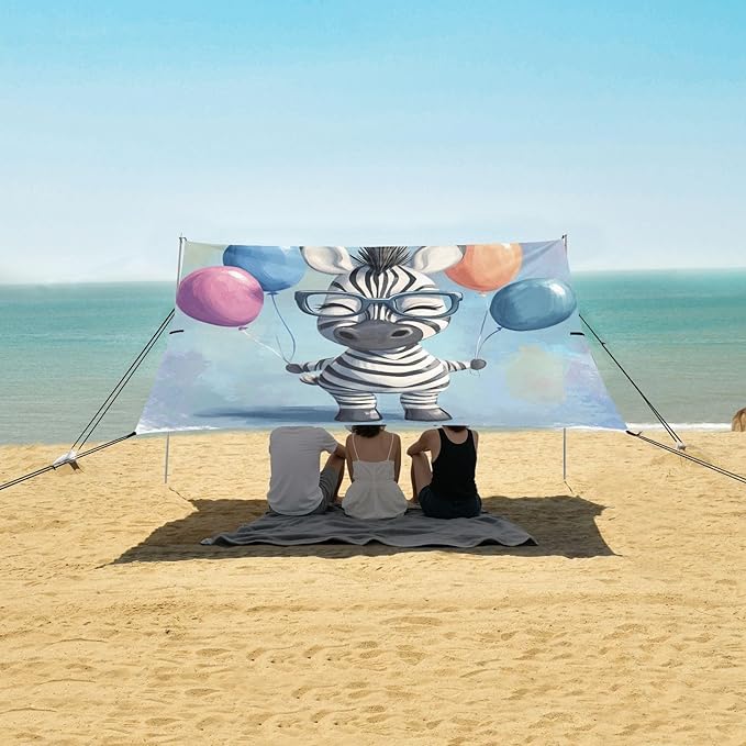 ALAZA Cute Party Zebra Balloon Beach Tent Sun Shelter Portable Canopy Sunshade for Outdoor Camping Picnics Backyard Fun 10x9 ft