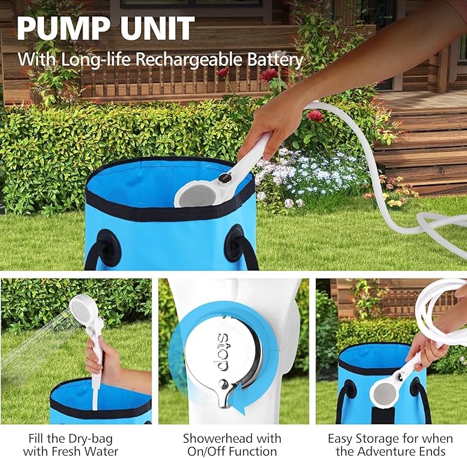 Portable Camping Shower 7800mAh Rechargeable Camp Shower Pump with LED Display 2 Mode Electric Portable Shower for Camping Hiking Travelling Washing