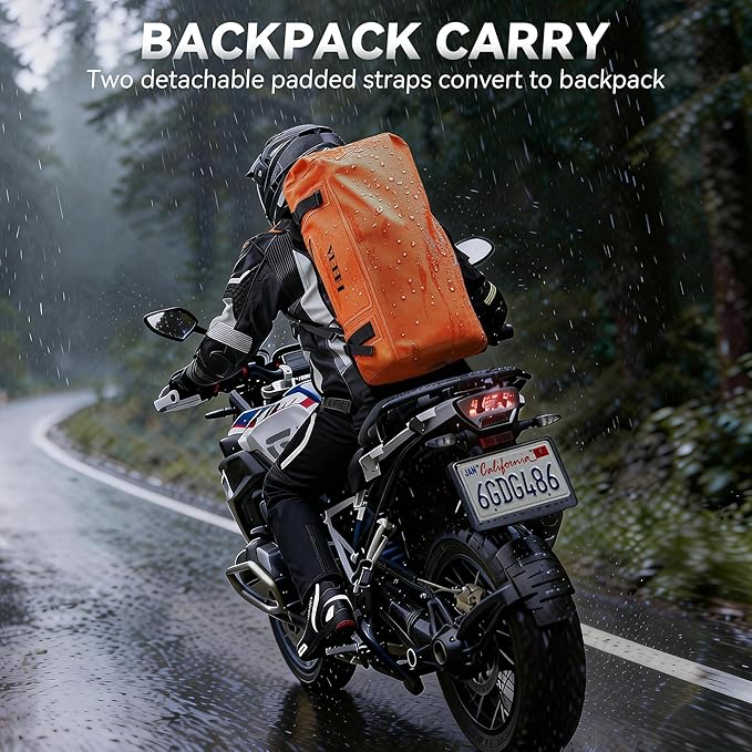 HEETA Waterproof Motorcycle Dry Bag Waterproof Duffel Luggage Travel Bags with Zippered Closure &amp Pocket Shoulder Straps Large Space for Motorcycling Camping Commuting Boating (Orange 70L)