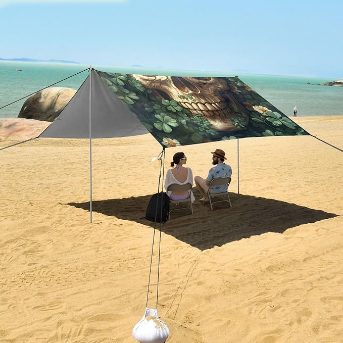 ALAZA Skull Leaf Beach Tent Sun Shelter Portable Canopy Sunshade for Outdoor Camping Picnics Backyard Fun 10x9 ft