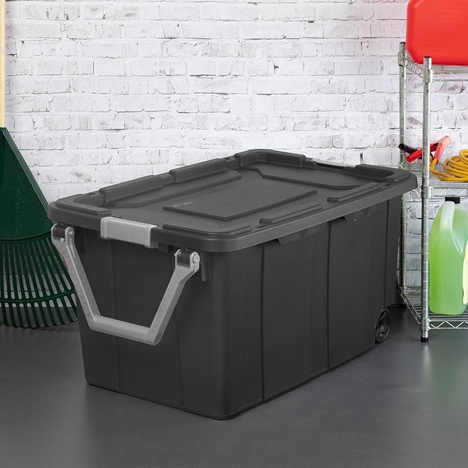 2PCS 40 Gallon Industrial Tote Plastic Storage Bins Wheeled Large Storage Box Set Green Black Blue Grey (Gray)
