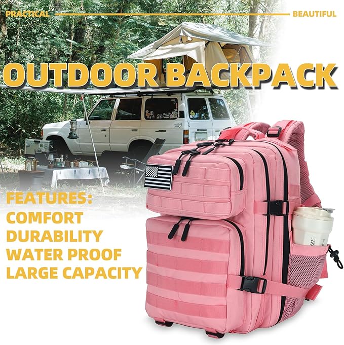 Lovelinks21 25L Tactical Backpack for Men and Women Military Backpack Small Assault Pack Molle Backpack Bug Out Bag Travel Rucksack Daypack (Pink)