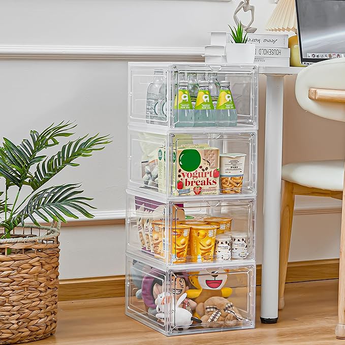 LXLXXL 18 Pack Storage Bins with Lids Plastic Storage Containers with Magnetic Door 19 Qt Stackable Clear Storage Box for Home Office Organizing