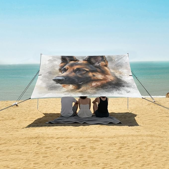 ALAZA Watercolor Painting The Portrait of A German Shepherd Dog Beach Tent Sun Shelter Portable Canopy Sunshade for Outdoor Camping Picnics Backyard Fun 10x9 ft