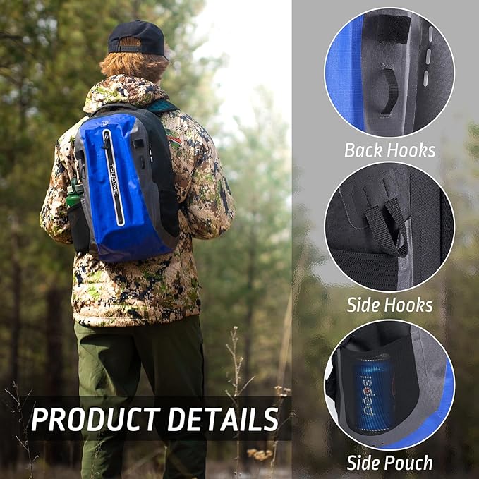 Trudave Waterproof Backpack Waterproof Submersible Backpack Floating TPU Coated Dry Bag with Airtight Zipper for Kayak Fishing Boating Hiking Blue(20L)