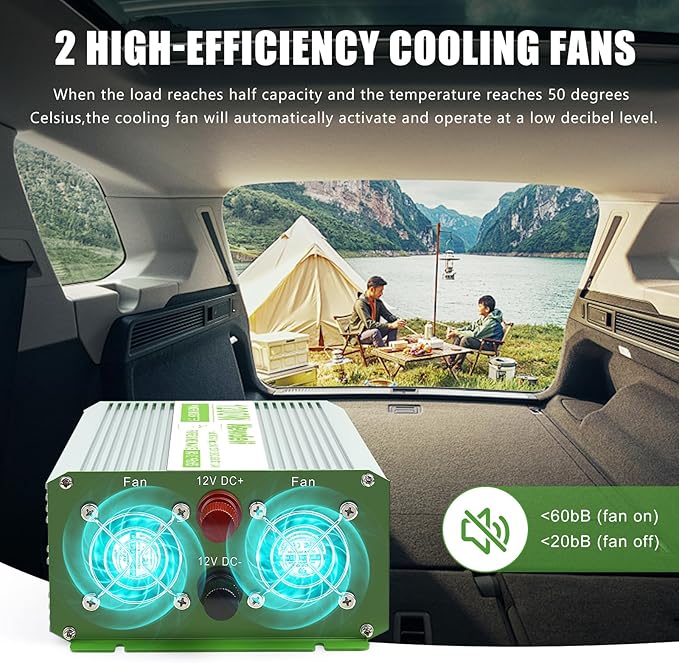 Newdeli 1200W Pure Sine Wave Inverter 12V to 110V 120V AC Converter Car Power Inverter for Vehicles RV Truck Solar Outdoor with 2 AC Socket 5V 3.4A USB LCD Display and Remote Controller