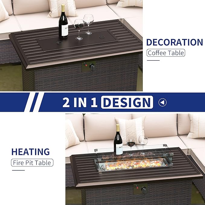 Kullavik 43 Propane Fire Pit Table55000 BTU Auto-Ignitiongas Gas Fire Table with Fire Glass and LidWaterproof Cover and Blue Glass Stone for PatioBalconyGarden