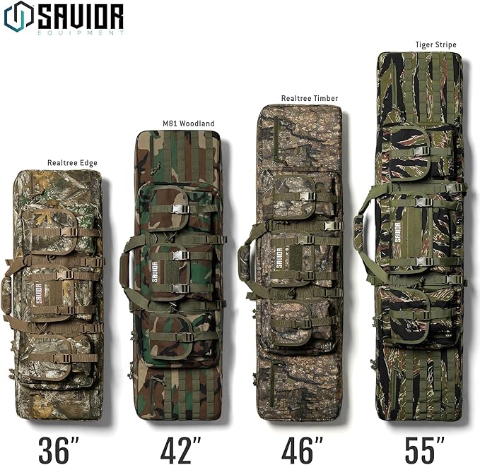 Savior Equipment American Classic Tactical Double Long Gun Bag Pistol Transportation Case w/Backpack Strap Lockable Compartment Available Length in 32 36 42 46 51 55