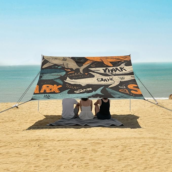 ALAZA Line Shark Pattern Beach Tent Sun Shelter Portable Canopy Sunshade for Outdoor Camping Picnics Backyard Fun 10x9 ft