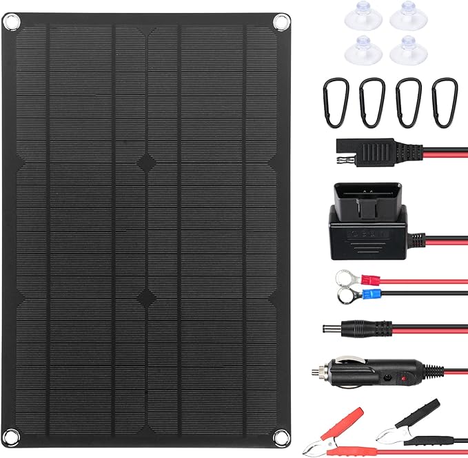 20W 12V Solar Panel Battery Charger 12V Solar Panel Power Kit with SAE Conversion Cables for Car RV Marine Boat Motorcycle Truck Tractor etc